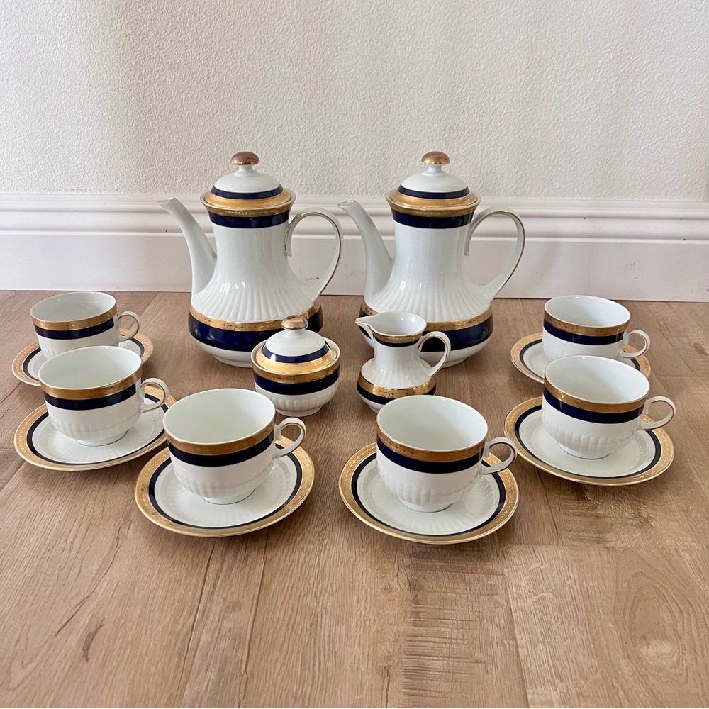 1940s Winterling Marktleuthen Bavaria 22k Gold & Cobalt‎ Blue Tea Set For 6 Vtg